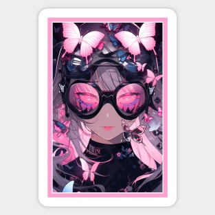 Aesthetic Anime Girl Rosa Pink Black | Quality Aesthetic Anime Design | Premium Chibi Manga Anime Art Sticker